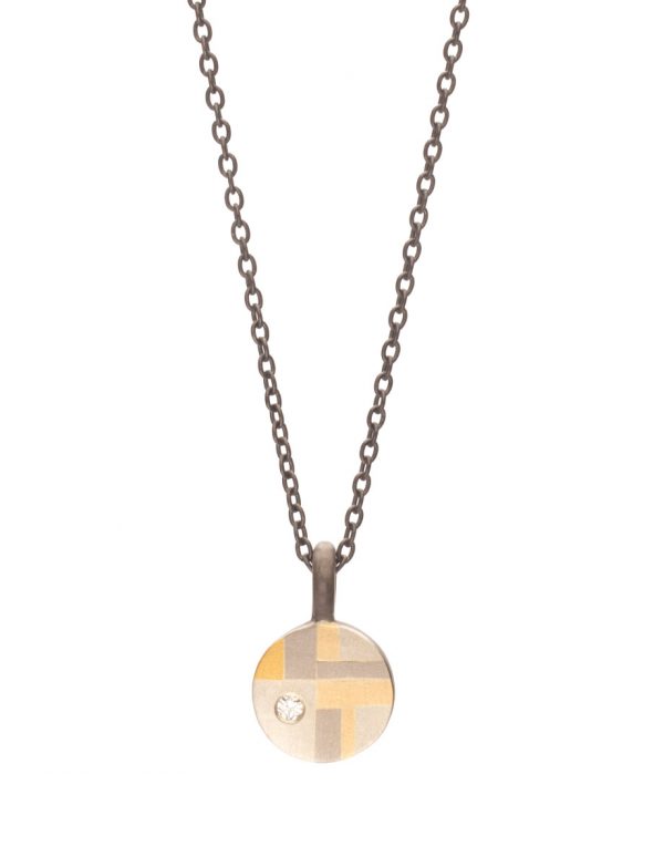 Petite Terrain Round Pendant Necklace – Gold, Silver & Diamond