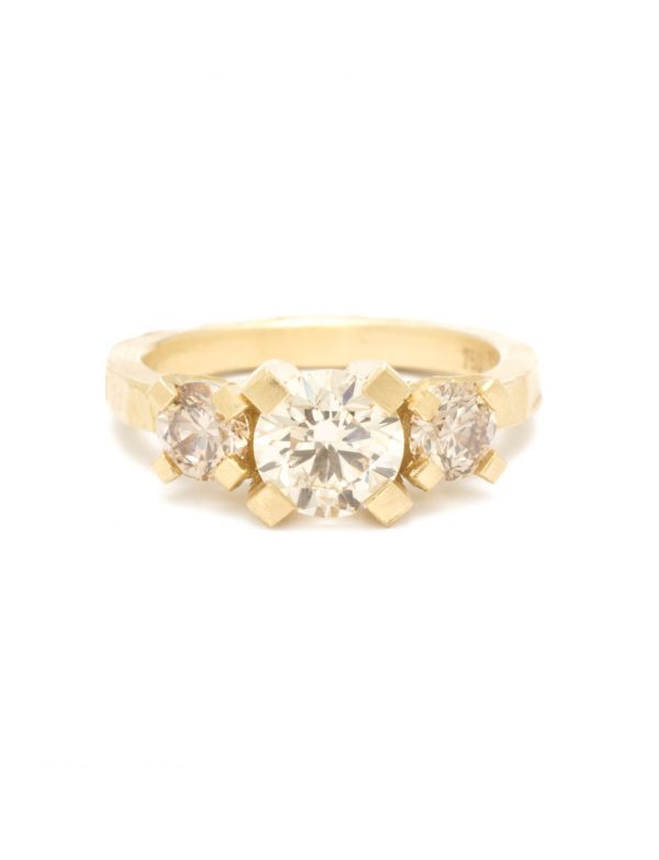 Classic Brutal Ring – Yellow Gold & Champagne Diamonds