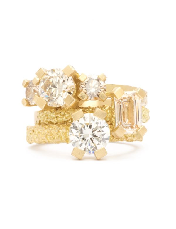 Classic Brutal Ring – Yellow Gold & Champagne Diamonds