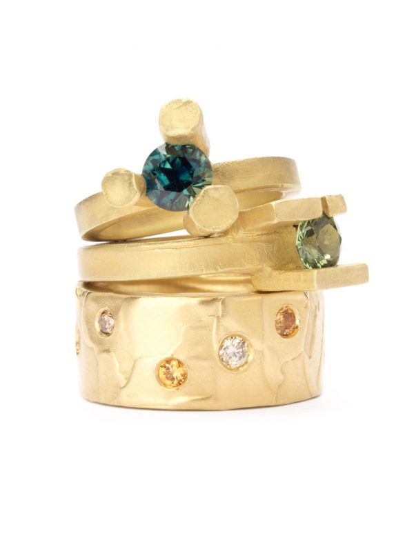 10mm Melted Gems Ring – Orange Sapphire & Diamond