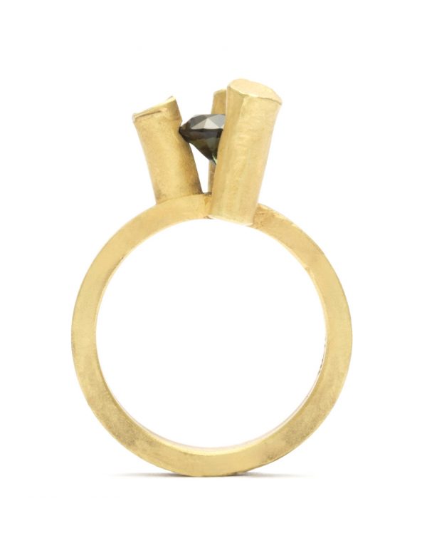 Offcut #17 Ring – Patinated Gold & Teal Sapphire