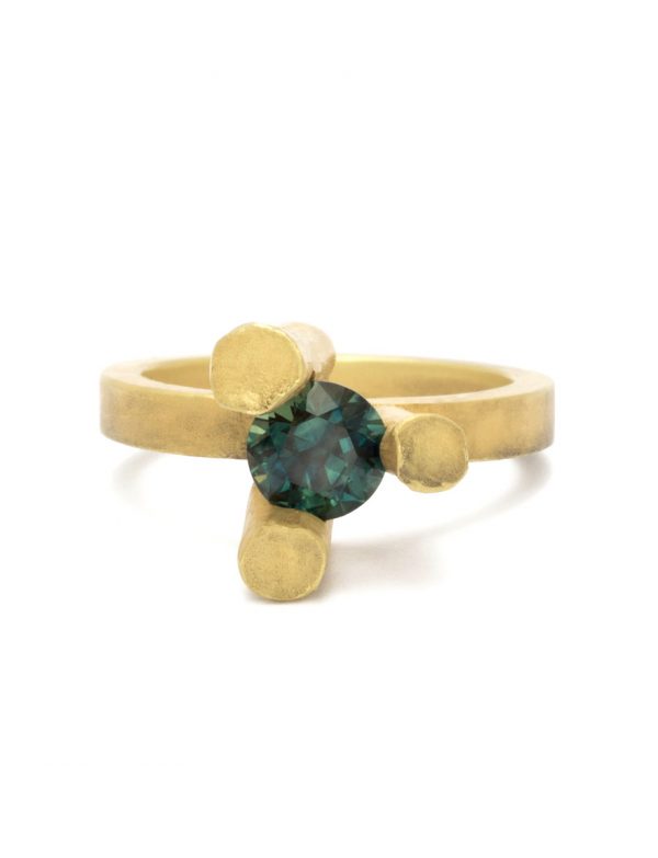 Offcut #17 Ring – Patinated Gold & Teal Sapphire