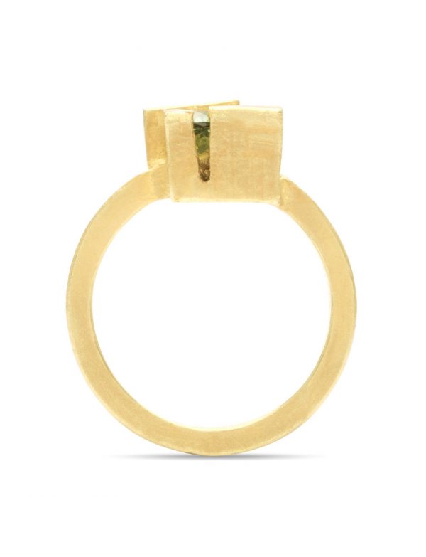 Offcut #18 Ring- Patinated Gold & Green Sapphire