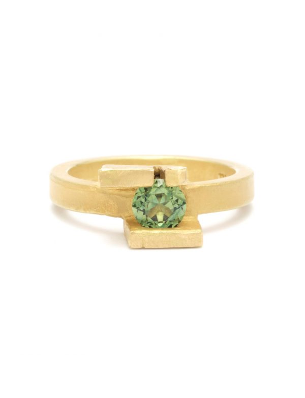 Offcut #18 Ring- Patinated Gold & Green Sapphire