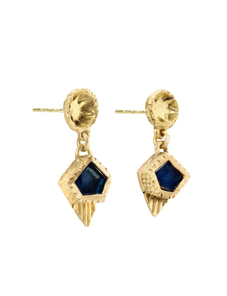 Ostosia Star Earrings – Gold & Blue Sapphire Slices