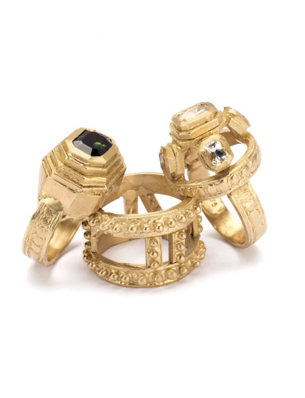 Sacro II Ring – Yellow Gold & White Sapphires