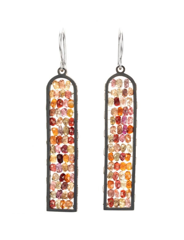 Narrow Arch Reef Earrings – Blackened Silver & Sapphire