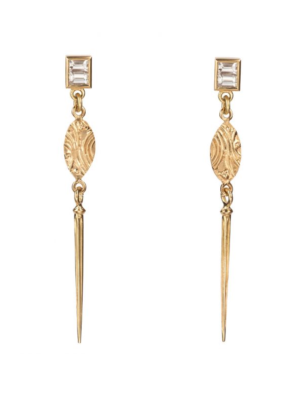 Fluted Diamond Drop Stud Earrings – Gold & Diamonds