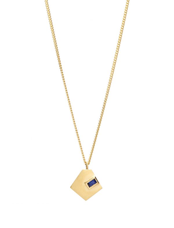 Kite Shaped Pendant Necklace – Yellow Gold & Blue Sapphire
