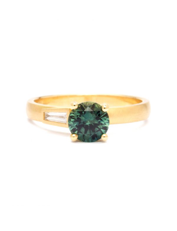 Waterfall Ring – Yellow Gold & Teal Parti Sapphire
