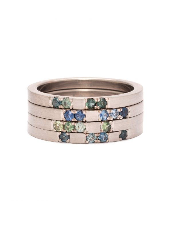 Four Stack Atlantis Ring – Blue, Green & Teal Sapphires