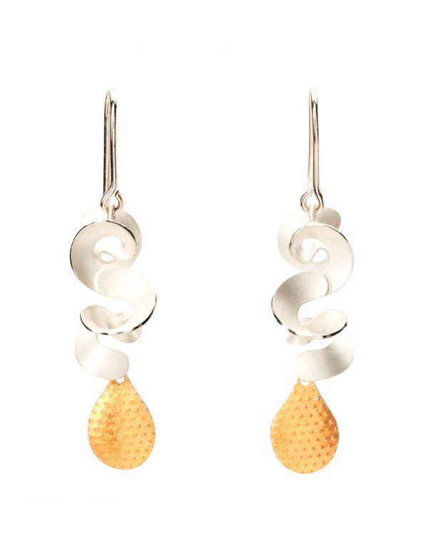 Cloud & Golden Rain Drop Hook Earrings – Silver & Gold Plate