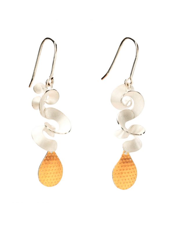 Cloud & Golden Rain Drop Hook Earrings – Silver & Gold Plate