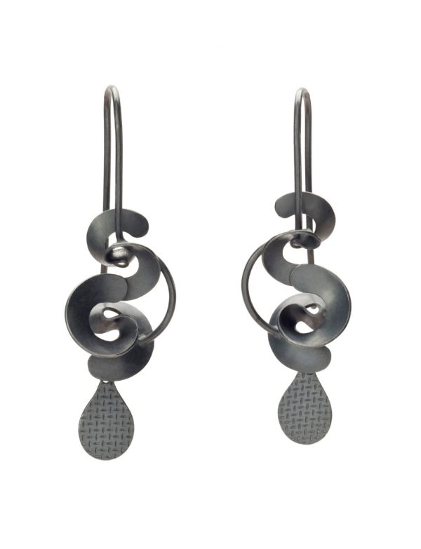 Large Dark Cloud & Rain Drop Hook Earrings – Blackened Silver