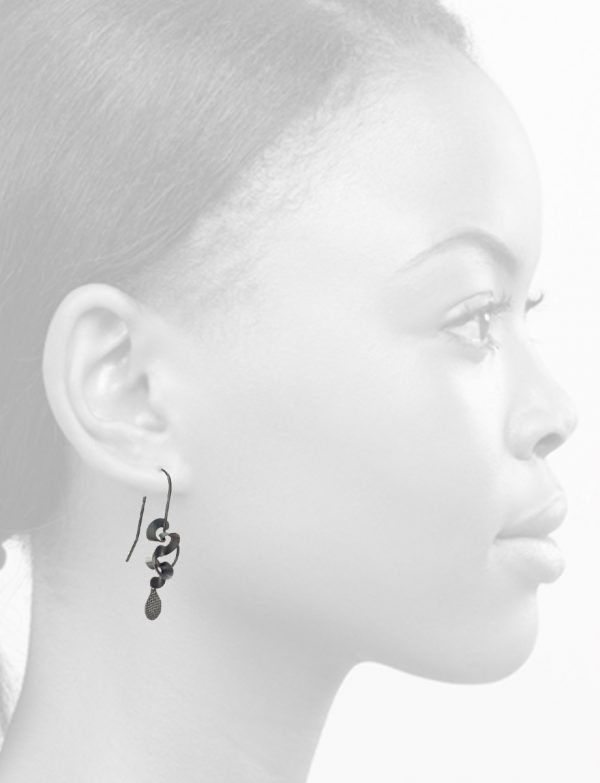 Large Dark Cloud & Rain Drop Hook Earrings – Blackened Silver