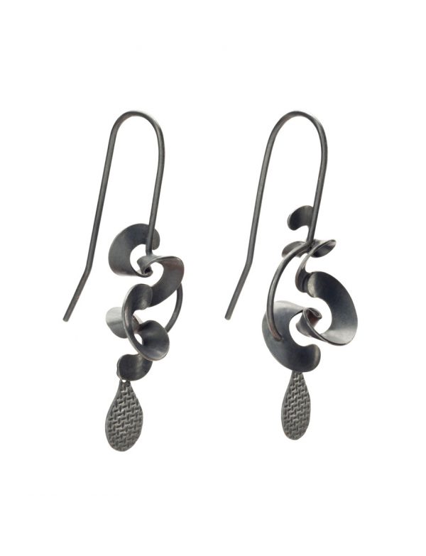 Large Dark Cloud & Rain Drop Hook Earrings – Blackened Silver