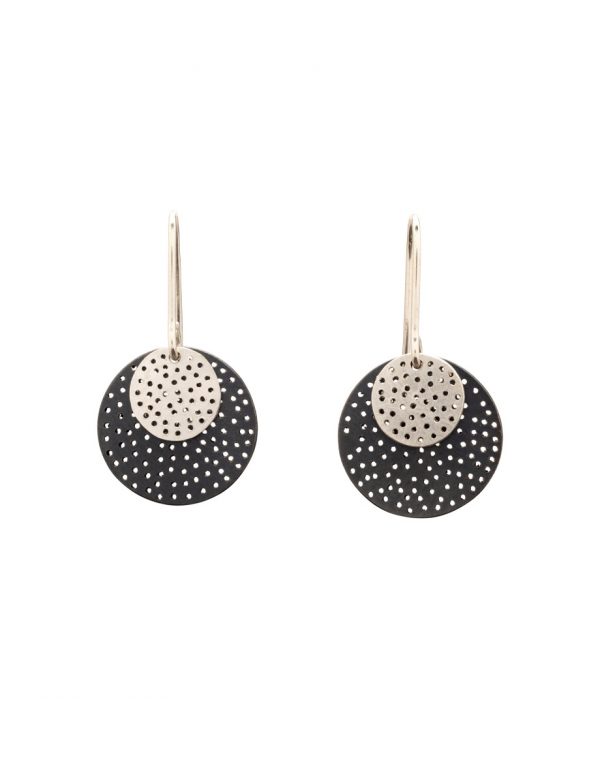 Medium Two Disk Earrings – Black & Silver