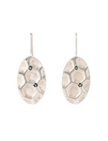 Oval Hexagon Pattern Hook Earrings – Silver & Green Tourmaline
