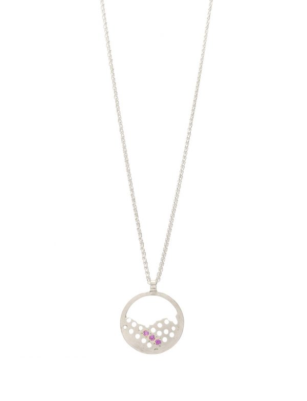 Round Perforated Pattern Pendant – Silver & Pink Sapphire