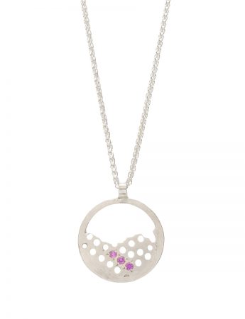 Round Perforated Pattern Pendant – Silver & Pink Sapphire