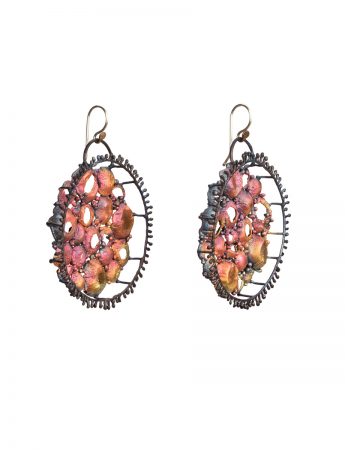 Open Pod with Rays Round Hanging Earrings – Pink Tones