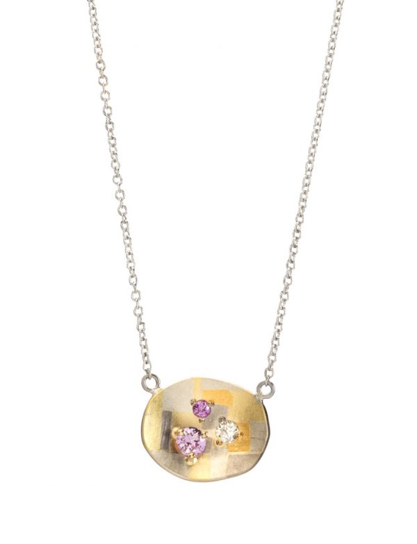 Wildflower Terrain Oval Pendant Necklace – Gold & Sapphire