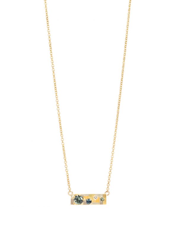 Flourishing Terrain Bar Pendant Necklace – Sapphire & Gold
