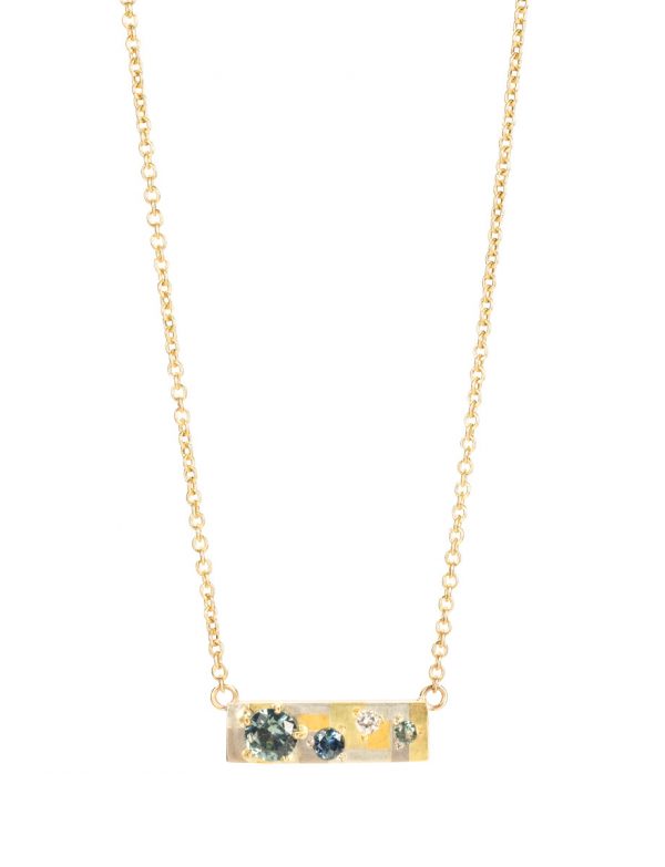 Flourishing Terrain Bar Pendant Necklace – Sapphire & Gold