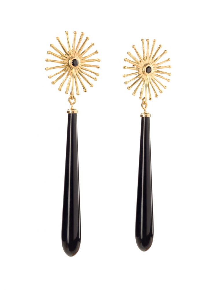 Black Star Bloom Earrings – Gold & Onyx