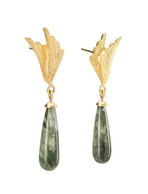 Seraphinite Wing Stud Earrings – Gold & Seraphinite