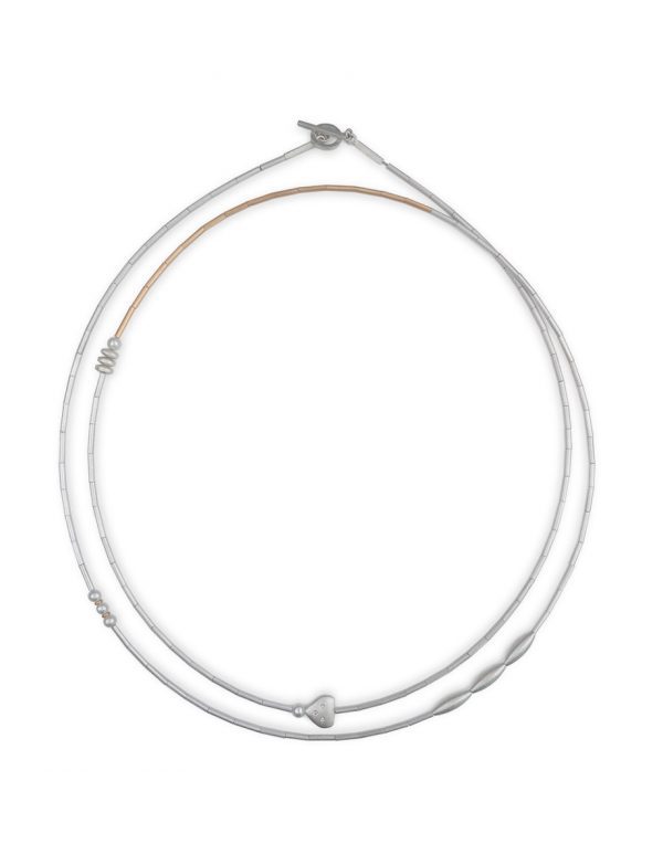 Thread of Light Necklace – Silver, Gold & Pearl