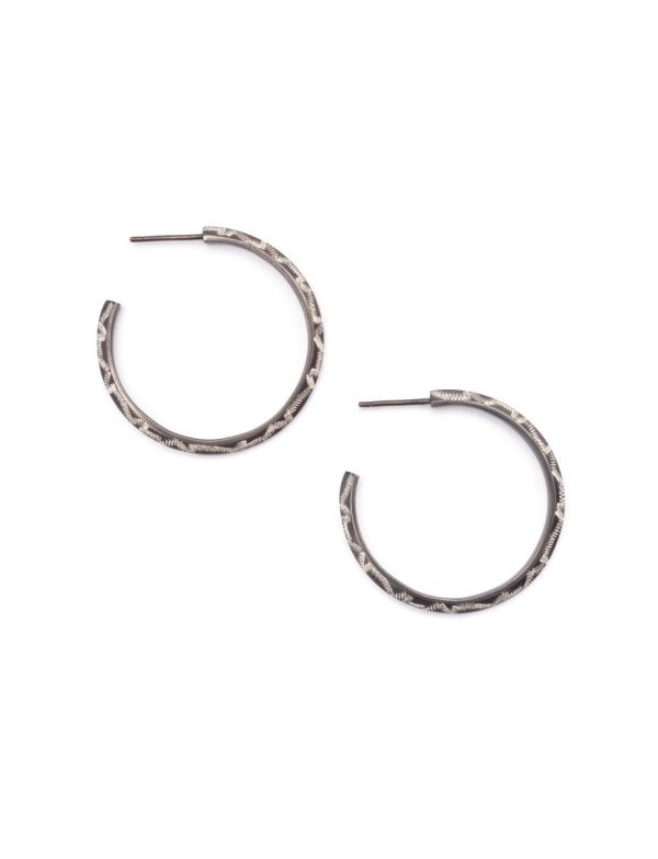 Small Signature Hoop Earrings – Blackened Silver