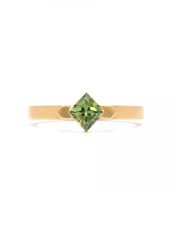 Square Solitaire Ring – Green Sapphire