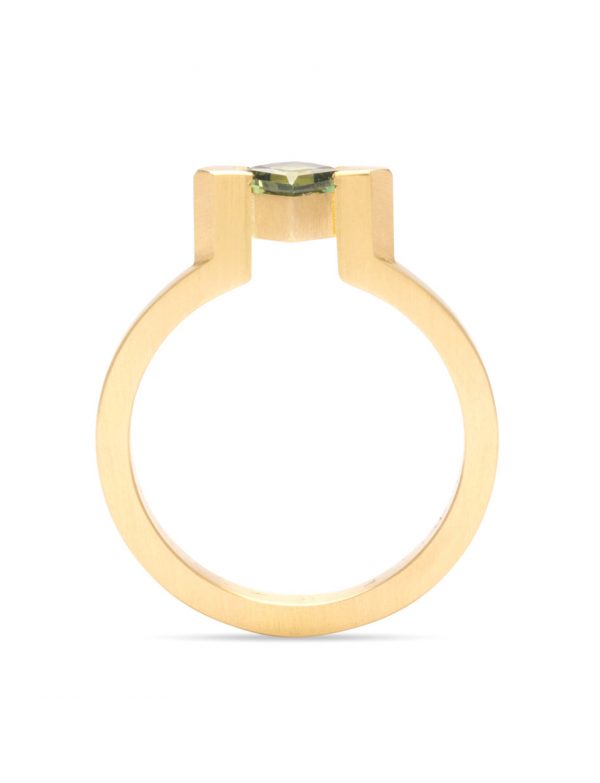 Square Solitaire Ring – Green Sapphire