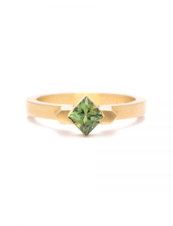 Square Solitaire Ring – Green Sapphire