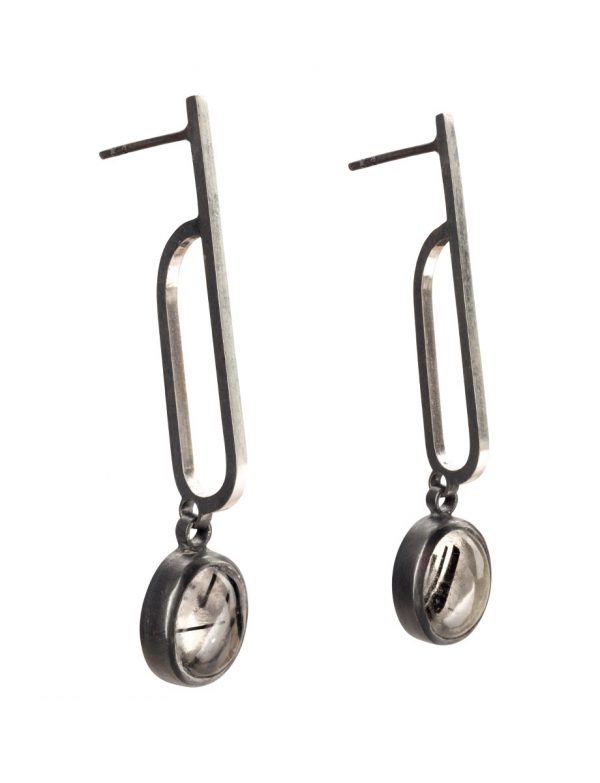 Inclusion Earrings – Silver & Tourmaline in Clear Quartz