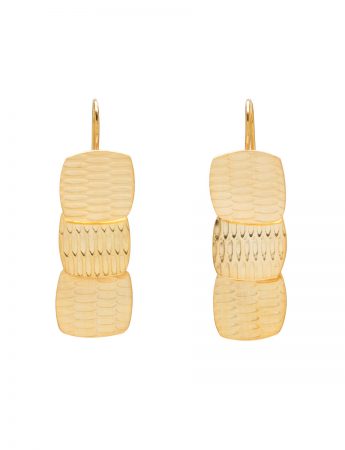 Cascading 3 Rounded Square Hook Earrings – Gold Plated