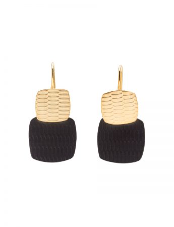 Cascading 2 Rounded Square Hook Earrings – Gold & Black