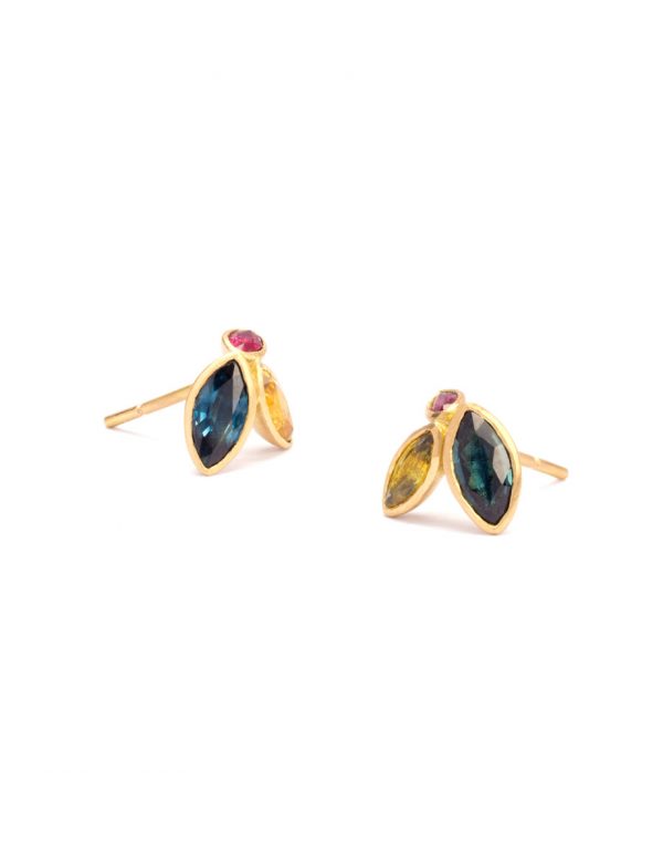 Three Wild Marquises Stud Earrings – Sapphire & Ruby
