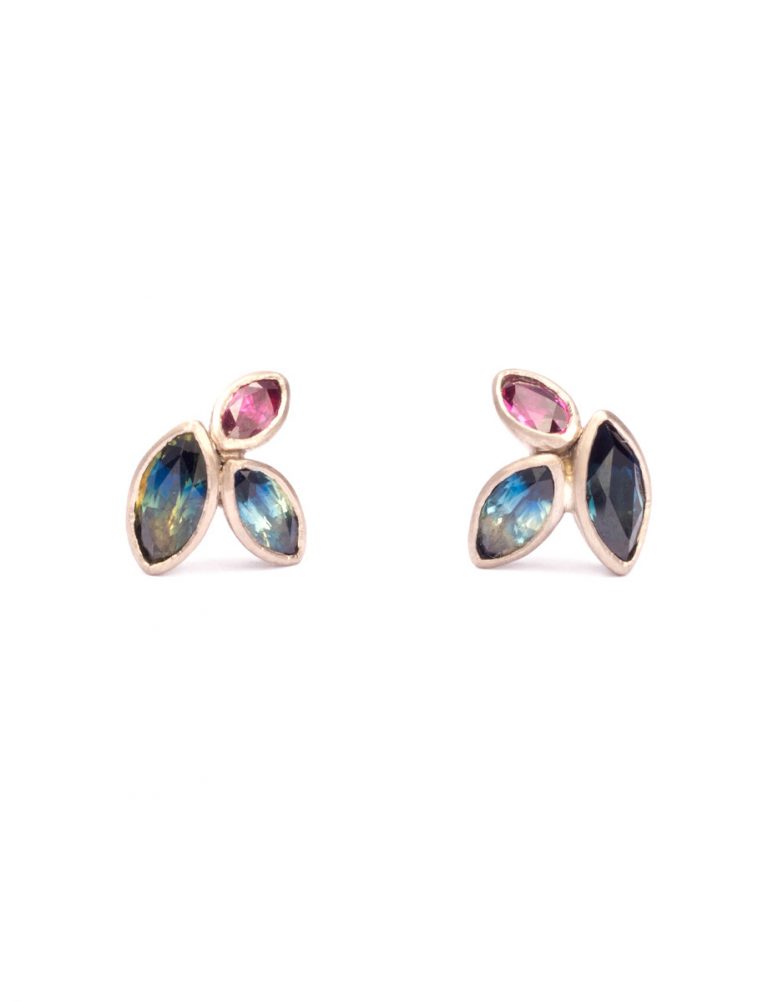 Three Wild Marquises Stud Earrings – White Gold & Sapphires