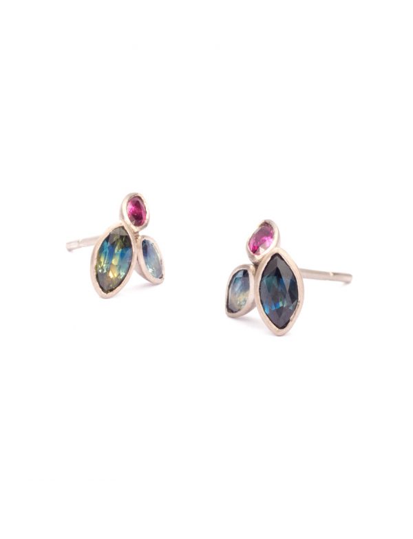 Three Wild Marquises Stud Earrings – White Gold & Sapphires