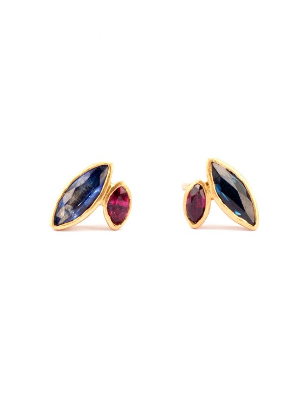 Two Wild Marquises Stud Earrings – Sapphire & Ruby