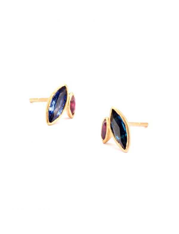 Two Wild Marquises Stud Earrings – Sapphire & Ruby