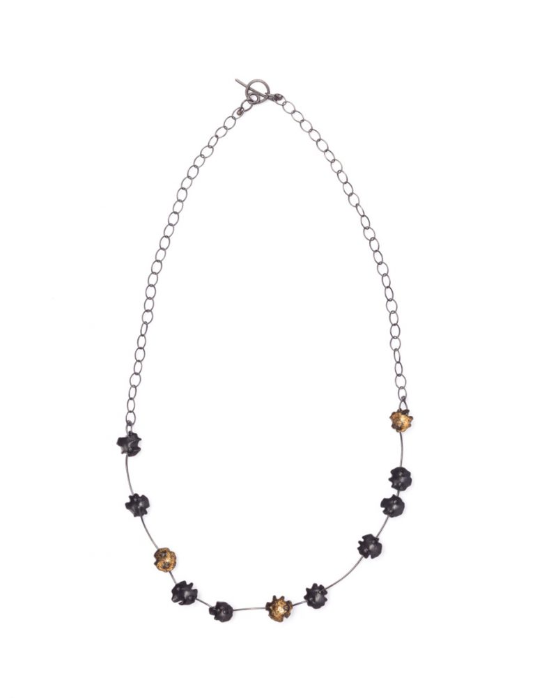 Lavender Necklace – Blackened Silver & Gold Leaf