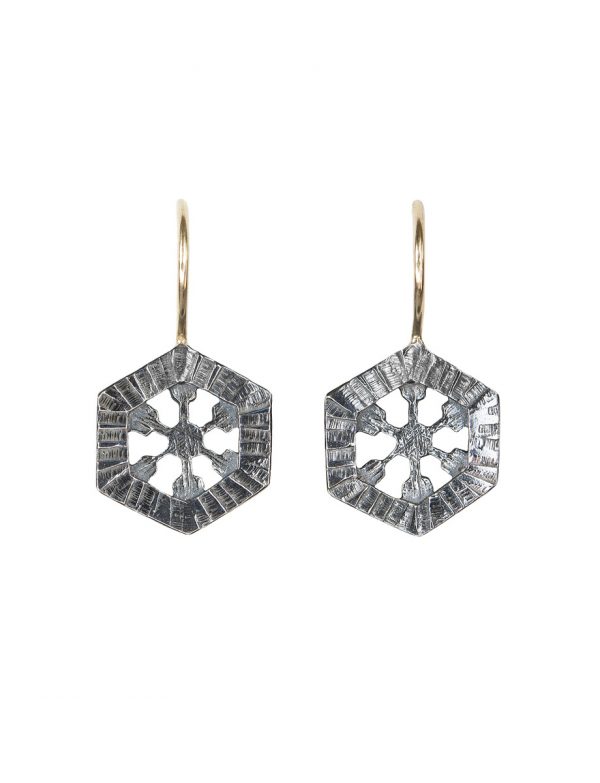 Hammered Crystal Nucelus Drop Earrings – Gold & Blackened Silver