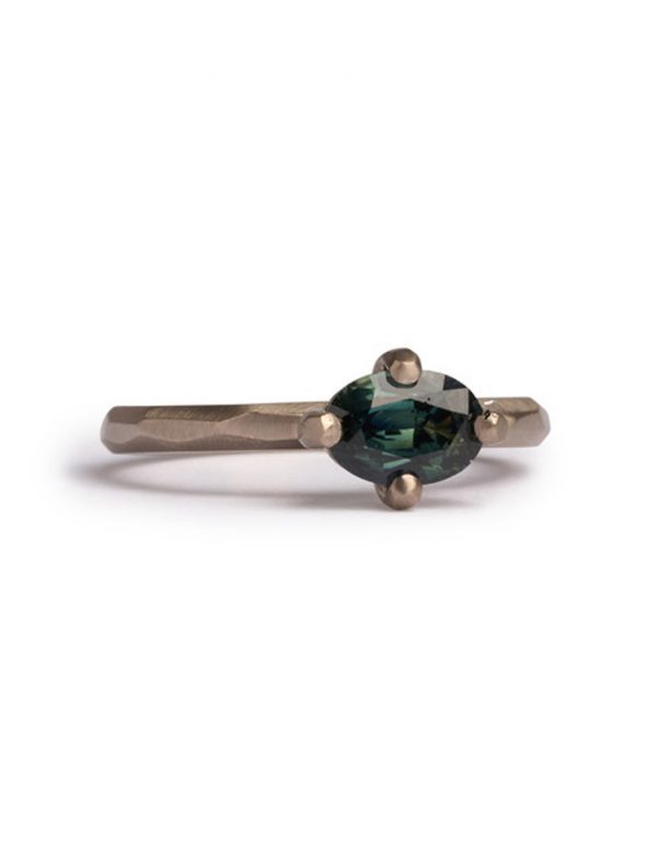 Four Claw Ring – White Gold & Teal Sapphire