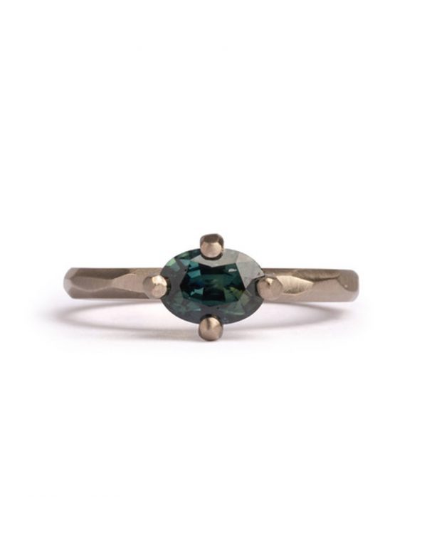 Four Claw Ring – White Gold & Teal Sapphire