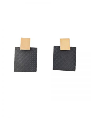 Diamond Print Square Earrings – Black & Gold