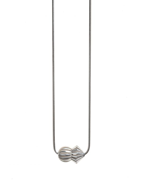 Dual Round Ridge Pendant Necklace – Silver