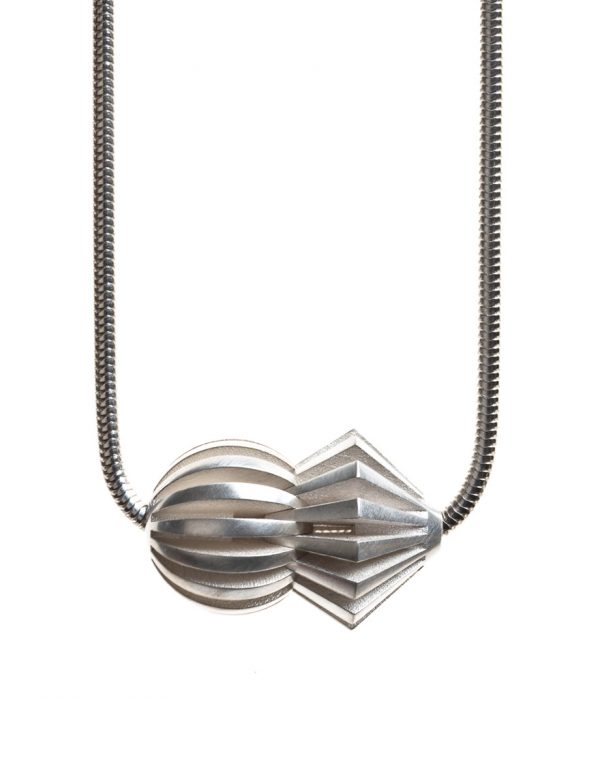 Dual Round Ridge Pendant Necklace – Silver